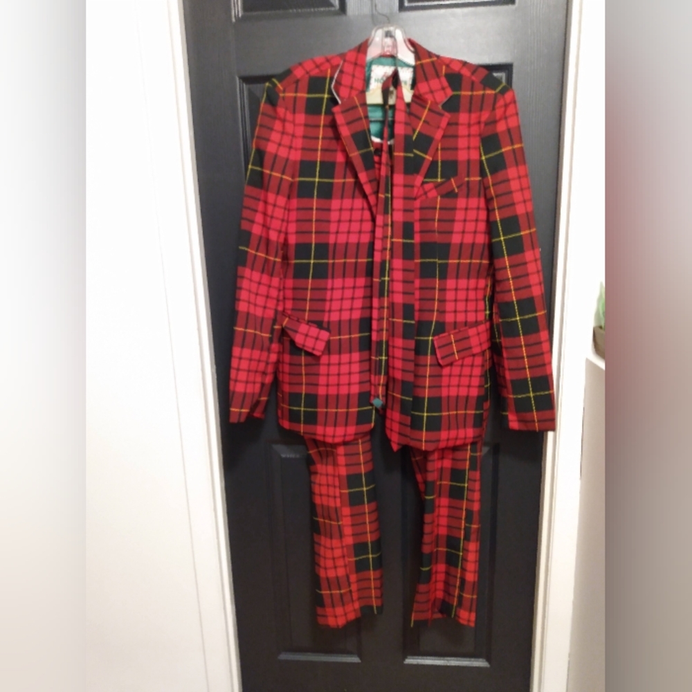 Men's red plaid suit